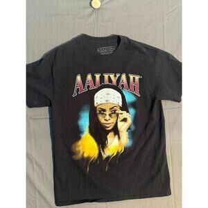 Aaliyah Graphic Tee L Black Tribute Shirt Airbrush Style R&B Hip Hop Licensed 90